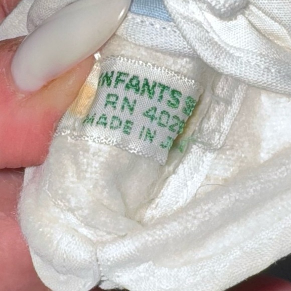 Vtg Baby Outfit romper Light Blue Doll white with hat and booties -Japan - Picture 7 of 10